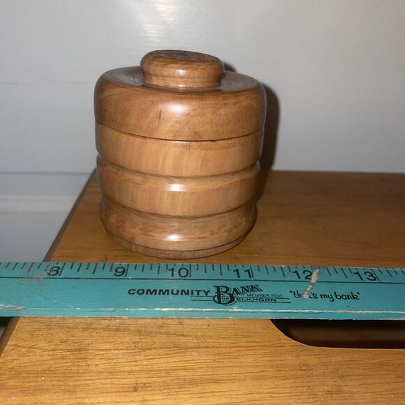 Wooden Teak Container With Lid Salt Box Trinket Holder Treasure Keeper - Picture 3 of 10